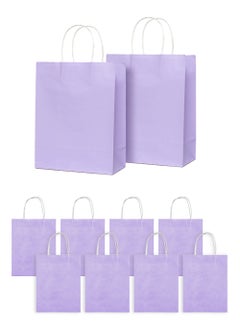 Buy 10 Pack Small Purple Natural Paper Gift Bags with Handles Bulk, Kraft Bags for Birthday Party Favors Grocery Retail Shopping Business Goody Craft Bags Cub 15x8x21cm in UAE