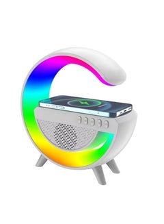 Buy Bluetooth Speaker with Wireless Charger, FM Radio, and Adjustable LED Night Light, for Bedroom, Home G500 - White in Egypt