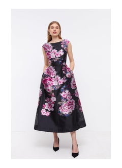 Buy Premium Metallic Floral Jacquard Midi Dress in UAE