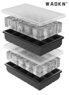 Buy Silicone Ice Cube Tray Cubes Mold with a Cover ,Silicone Ice Cube Trays with No Leaking Lid, Easy - Release and Flexible 15- Cavities Square Ice Cube Mold, Set of 2, No Odors and Stackable in UAE