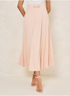 Buy Solid Flared Chain Detail Maxi Skirt in Saudi Arabia