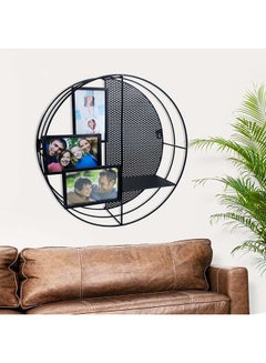 اشتري Medalion Metal Wall Shelf With Photo Frame Modern Metal And Glass Hanging Decorations Wall Accent Decoration For Living Room And Bedroom Wall Décor 45x10x45  cm - Black في الامارات