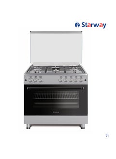 Buy Starway 90x60cm, 5 Burner, Auto Burner, Total Safety, Up & Down Heating Oven, 3 Layer Glass Oven, Easy to Clean Surface, 2 trays+ Grid+ Skewer Included in Saudi Arabia