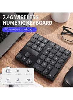 Buy 2.4G Wireless Numeric Keyboard Portable 35 Keys Financial Accounting Office Keyboard Built-in Rechargeable Battery Black Keyboad in Saudi Arabia