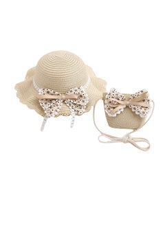 اشتري Summer Straw Sun Hat, 2 Pcs Wide Brim Reversible Bowknot Beach Hats, with Crossbody Bags, Summer Beach UV Protection Beach Cap, Sun Visor Hat & Straw Bag for 2-7 Years Kids, Beige في الامارات