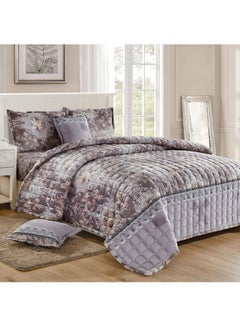 Buy 6 Pieces Velvet Comforter set for All Season King Size 220x240 Cm Bedding Set Double Side Square Stitched Heavy Floral Pattern Multicolour in Saudi Arabia
