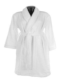 Buy 100% Cotton Terry Bathrobe For Both Men And Women, Extremely Absorbent, 450 GSM With Wide Collar And Pockets White in UAE