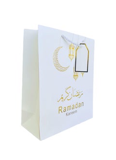 Buy 1 Piece White & Gold Ramadan Kareem Gift Bag with Attached Gift Tag in UAE