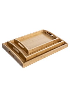 اشتري Set of 3 Bamboo Tray Wooden Serving Tray Set With Handles Rectangular Platter Large MediumSmall for Serving Food Drinks Snacks for Use in Kitchen Home Office Outdoor Restaurant Cafe في الامارات