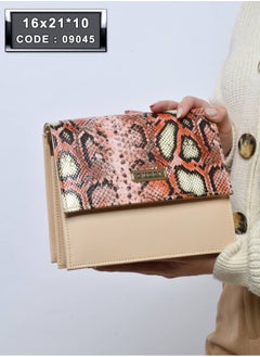 Buy Luxury women's leather bag, beige color with snakeskin pattern in Egypt