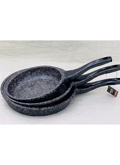 Buy 3 Piece Granite Frying Pan Set, Thick Base Ensures Better Heat Retention, Thus Helps Save Energy And Cook Faster Multicolor in Egypt