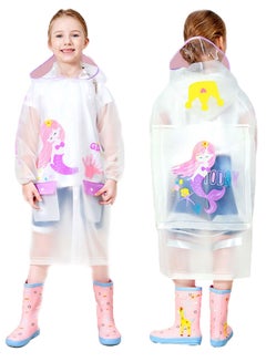 Buy Boys Girls Hooded Rain Poncho Durable Waterproof Windbreaker Kids Raincoat Student Rainwear Transparent Cartoon Children's Schoolbag Jacket Coat and in Saudi Arabia