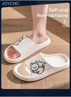 Buy Lovely Cartoon Cat Pattern Spring and Summer Non-slip Wear Resistant Home Bathroom Quick-drying and Breathable Slippers with High Resilience for Women White in Saudi Arabia