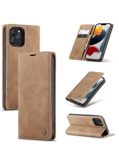 Buy CaseMe iPhone 13 Pro Max Case Wallet, for iPhone 13 Pro Max Wallet Case Book Folding Flip Folio Case with Magnetic Kickstand Card Slots Protective Cover for iPhone 13 Pro Max, Brown in Egypt