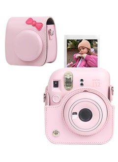 اشتري FujiFilm Instax ميني 12 كاميرا فورية بو حقيبة جلدية حالة واقية - مع ثقب حساس ، الحق في أسفل العدسة المناسب ، وحماية أفضل ( القوس الوردي ) في الامارات