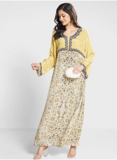 Buy Floral Printed Cape Sleeve Jalabiya in Saudi Arabia