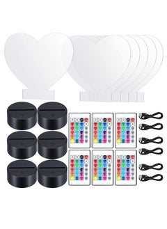 Buy 3D Night LED Light Lamp Bases Including 6 Light Display Stands 6 Clear Acrylic Sheets 6 Remote Controls 6 Charging Cables, Adjustable 16 Colors 4 Modes Acrylic Lamp Base 6 Sets Heart Style in UAE