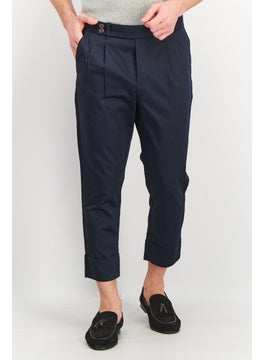 اشتري Men Carrot Fit Solid Pleated Chino Pants, Navy في السعودية