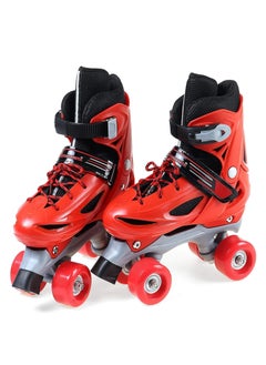 Buy Adjustable Kids Training Double Row Roller Skates PVC Wheels Triple Lock Mesh Breathable Roller Blade for Beginners, Infant Boys Girls Inline Skate,Red-XS in Saudi Arabia