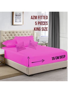 Buy Fitted Bedsheet King Size with 1 Bedsheet 180X200x35 Cm + 2 Pillow Cases + 2 Pillow Covers - Pink in Saudi Arabia