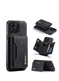 Buy Leather Wallet Phone Cases Compatible with iPhone 14 Pro Max Case with Card Holder Men 6.7'' 2 in 1 Detachable Back Cover (Black) in Saudi Arabia