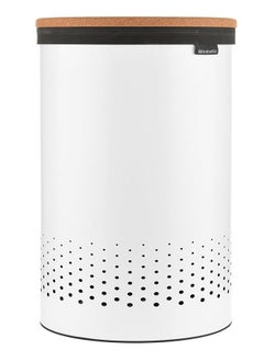 Buy Laundry Bin 35 Litre with Ventilation Holes And Cork Lid White in Saudi Arabia