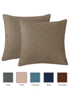 اشتري Decorative Cushion Cover - Size 45X45 Cm Camel Brown - 100% Polyester 2 Piece Quilted Furniture Protector Cover for Bedroom Or Living Room Decoration في السعودية