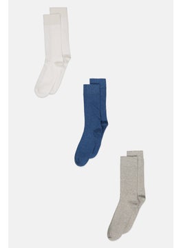 Buy Men 3 Pair Textured Socks, Grey/White/Blue in Saudi Arabia