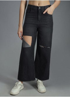 Buy Women 90s Baggy Stretchable Distress Cotton Jeans in UAE