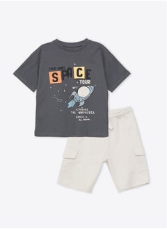 اشتري Crew Neck Printed Baby Boy T-Shirt and Shorts 2-Pack Set في مصر