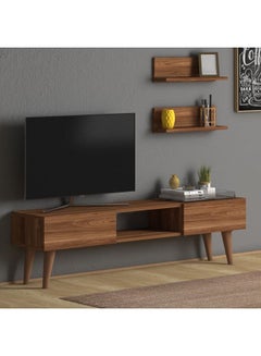 Buy Home Canvas Atlantis Modern Tv Stand For Living Room, Tv Unit Media With Wall Mount Shelf - Walnut in UAE