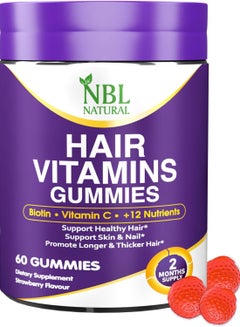 Buy Hair Vitamins 60 Gummies Supplement With Vitamin C, Biotin & Folic Acid For Men Women's in UAE