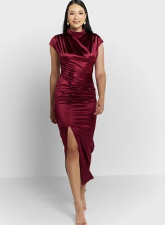 Buy Ruched Waist Bodycon Dress With Slit in Saudi Arabia