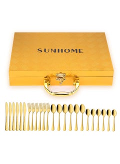 Buy 24-Piece Stainless Steel Cutlery Set Gold in Saudi Arabia