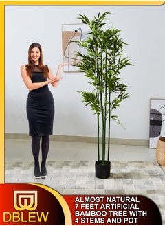 Buy Set Of 2 Pieces Artificial 7ft Bamboo Tree Plastic Potted Fake Greenery with Bendable Branches For Home Indoor Living Room Restaurant Cafe Office Plants Decoration Set 4 Stems in UAE