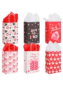 Buy Valentine'S Day Paper Gift Bags With Tissue Paper24 Pack Red Pink Heart Love Candy Present Bags With Handle For Wedding And Valentine Party Favors Gift Wrapping Supply in UAE