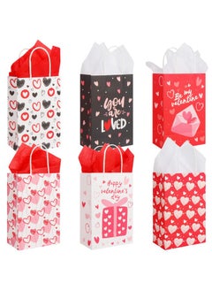 اشتري Valentine'S Day Paper Gift Bags With Tissue Paper24 Pack Red Pink Heart Love Candy Present Bags With Handle For Wedding And Valentine Party Favors Gift Wrapping Supply في الامارات