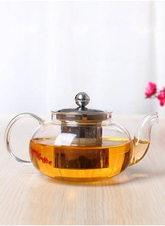 Buy Borosilicate Glass Tea Pot With Stainless Steel Lid & Infuser Clear 800ML in Saudi Arabia