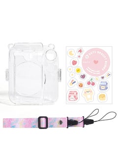 اشتري Crystal Clear Camera Case For Fujifilm Mini 12 Instant Camera, Hard PC Cover with Adjustable Strap and Pocket & Decorative sticker - Pink في الامارات