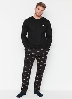 اشتري Black Regular Fit Animal Patterned Knitted Pajama Set TMNAW23PT00157 في مصر