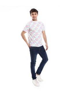 Buy Round Neck Self Pattern Basic Cotton T-Shirt_White in Egypt