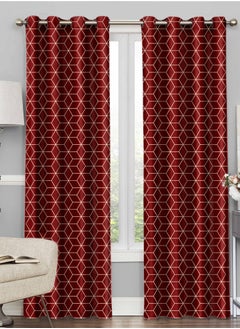 اشتري Story@Home Blackout Curtains Long Door-9 Feet Polyster Curtains for Living Room, Home and office, Curtain Tieback, Hexagon Maroon, Pack of 2 في الامارات