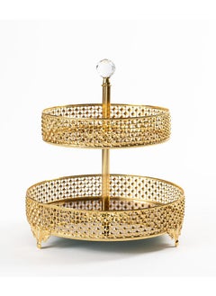 اشتري Piramit Round Metal 2-Tier Platter, Gold - 30x26 cm في الامارات