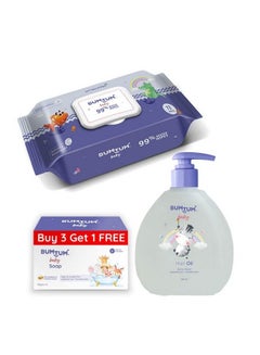 Buy Baby Gentle 99% Pure Water Wet Wipes With Lid72 Pcs.(Pack Of 1) & Baby Soap (4N X 50 Gram) & Baby Hair Oil (200 Ml) Combo in UAE