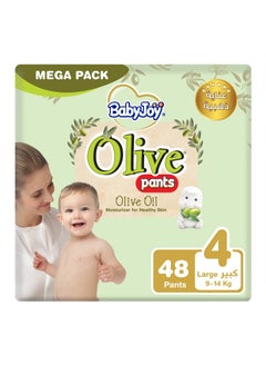 Buy BabyJoy Olive Pant Style Diapers, 48 Pieces Mega Pack, Large Size 4, 9 to 14kg - Breathable, Moisturizes, Compressed Air Channel, Waist Stretch in UAE