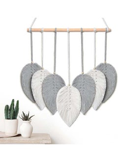 Buy Macrame feather Wall Hanging Boho Leaves Macrame Tapestry Wall Decor Handmade gray in Egypt