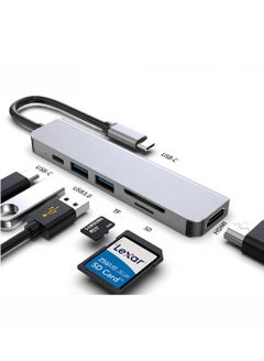 Buy 6 in 1 USB-C Hub Multiport 4K HDMI-compatible 6 Port USB 3.0 Type-C Hub Adapter in UAE