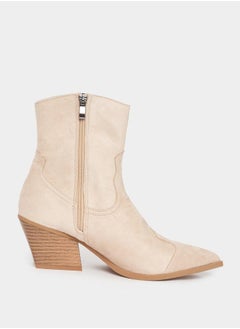 Buy Suede Look Western Style Block Heel Boots in Saudi Arabia