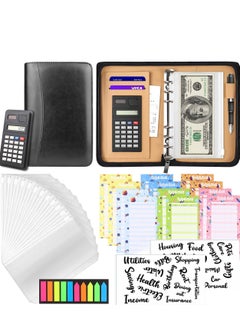 اشتري Budget Binder with Zipper Envelopes, Cash Envelopes for Budgeting, A6 PU Leather Budget Planner with Cash Envelopes Calculator, Bill Money Organizer for Cash Saving Budget System Wallet (Black) في الامارات