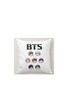 Buy Square pillow with "BTS" print, white, size 40x40 cm in Saudi Arabia